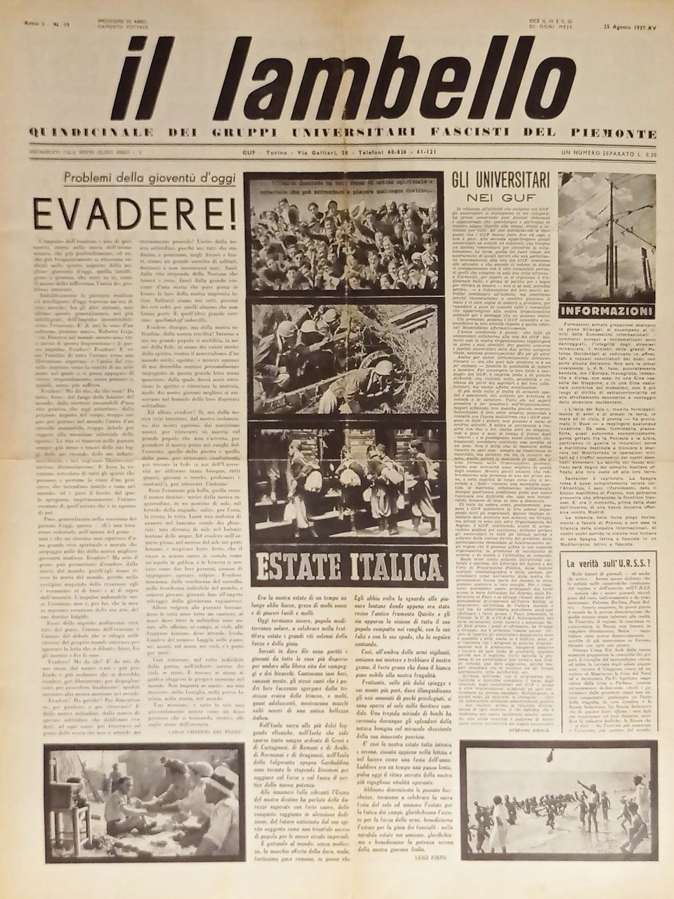 Quindicinale dei Fascisti Universitari del Piemonte - Il Lambello N. …