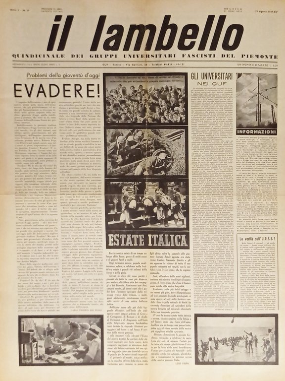 Quindicinale dei Fascisti Universitari del Piemonte - Il Lambello N. 19 - 1937