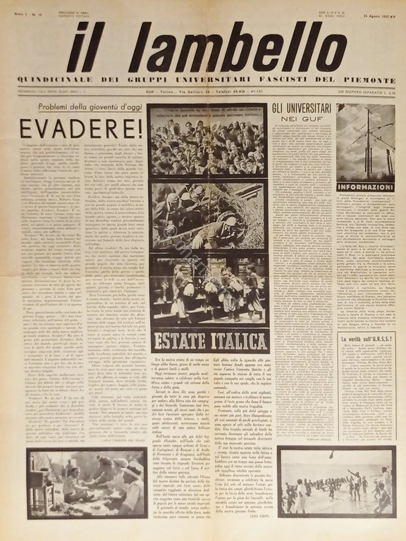 Quindicinale dei Fascisti Universitari del Piemonte - Il Lambello N. …