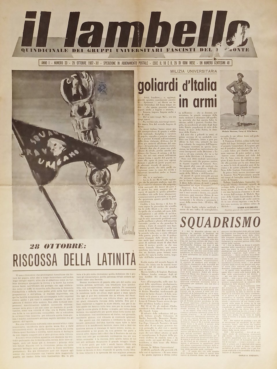 Quindicinale dei Fascisti Universitari del Piemonte - Il Lambello N. …
