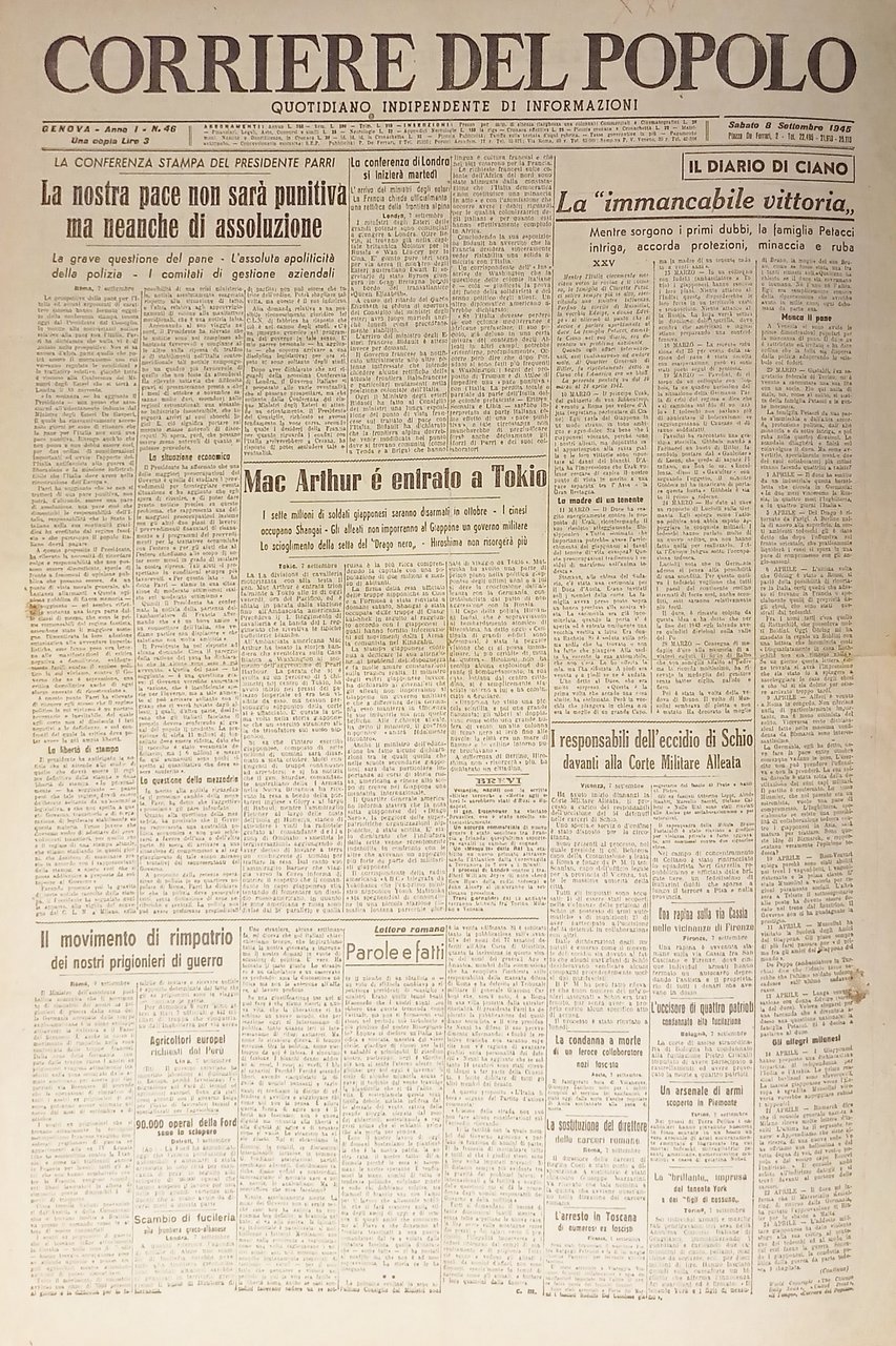 Quotidiano - Corriere del Popolo n. 46 - 1945 Mac …