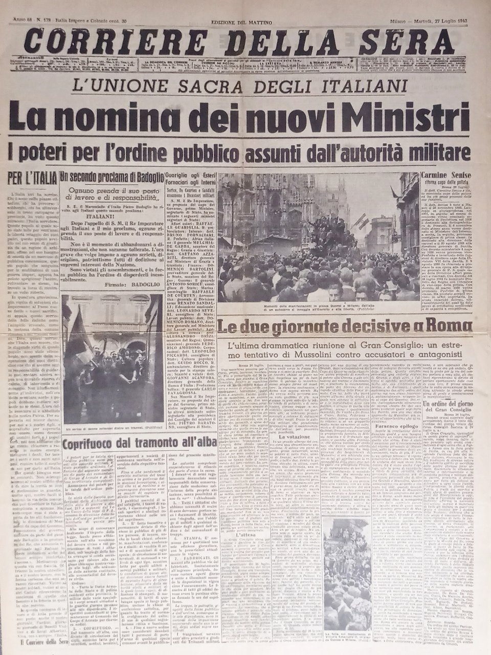Quotidiano - Corriere della Sera N. 178 - 1943 La …