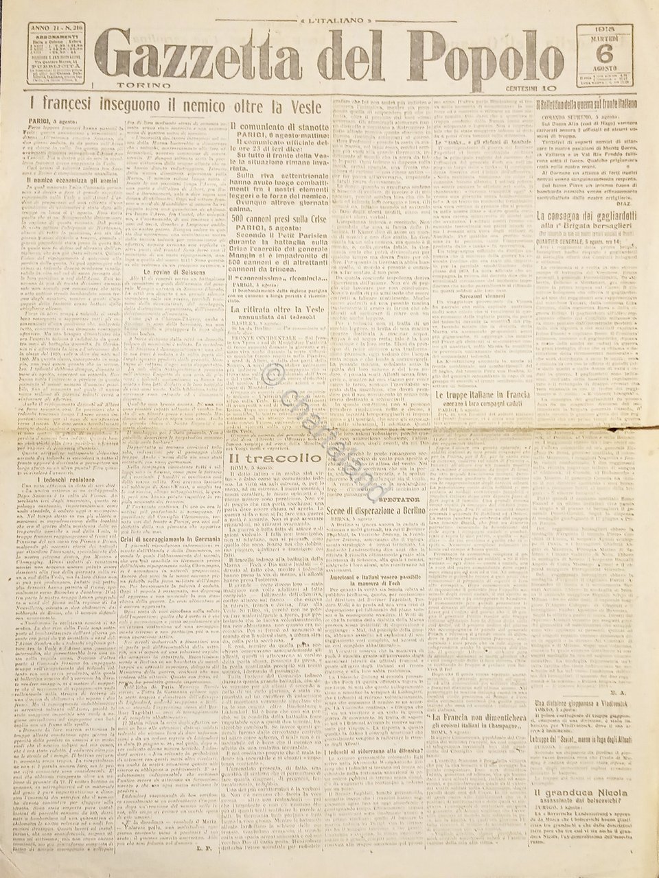 Quotidiano - Gazzetta del Popolo N. 216 - 1918 I …