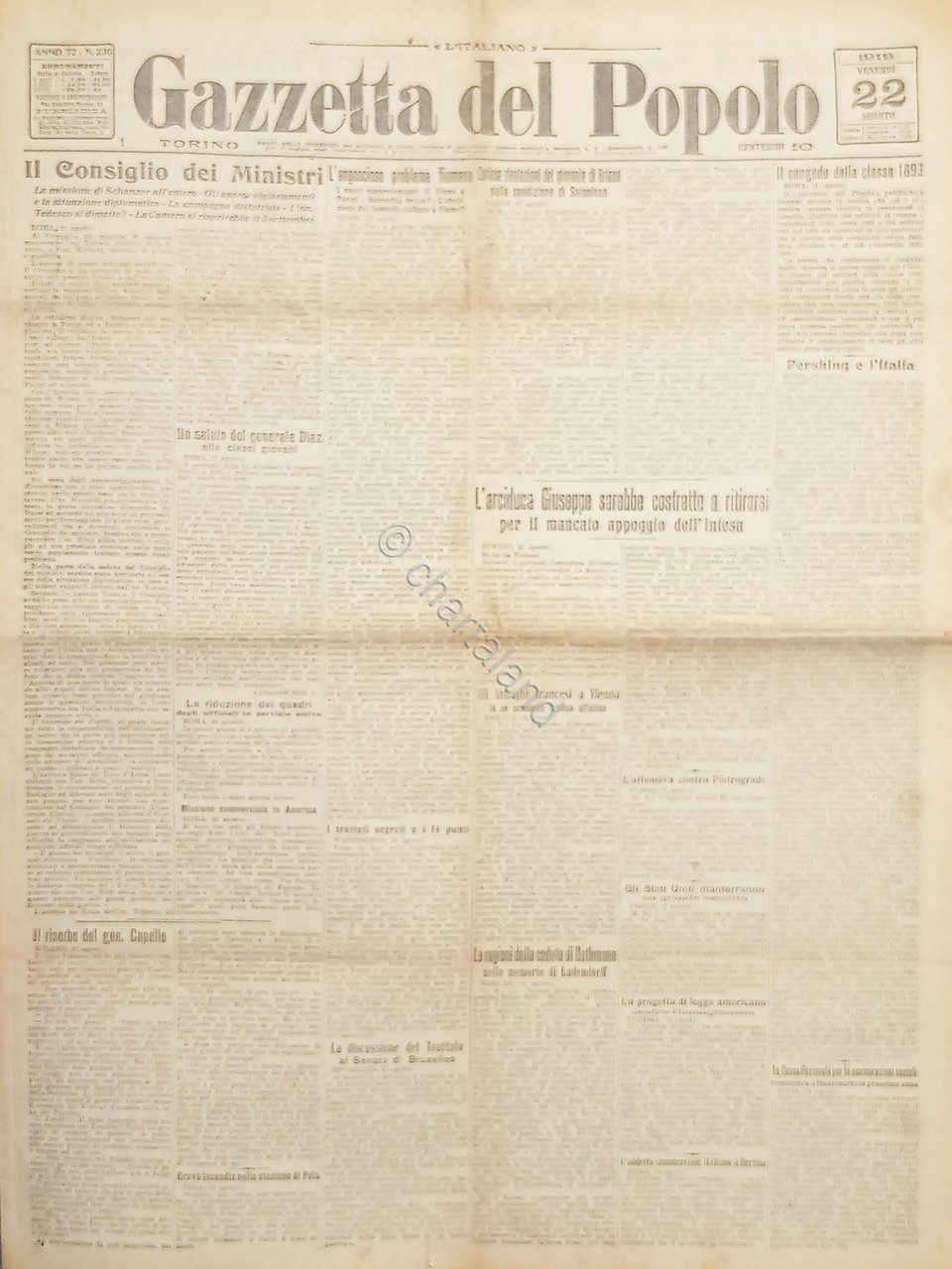 Quotidiano - Gazzetta del Popolo N. 230 - 1919 Il …