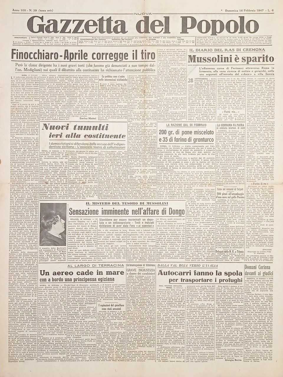 Quotidiano - Gazzetta del Popolo N. 39 - Mussolini è … | Immagine principale