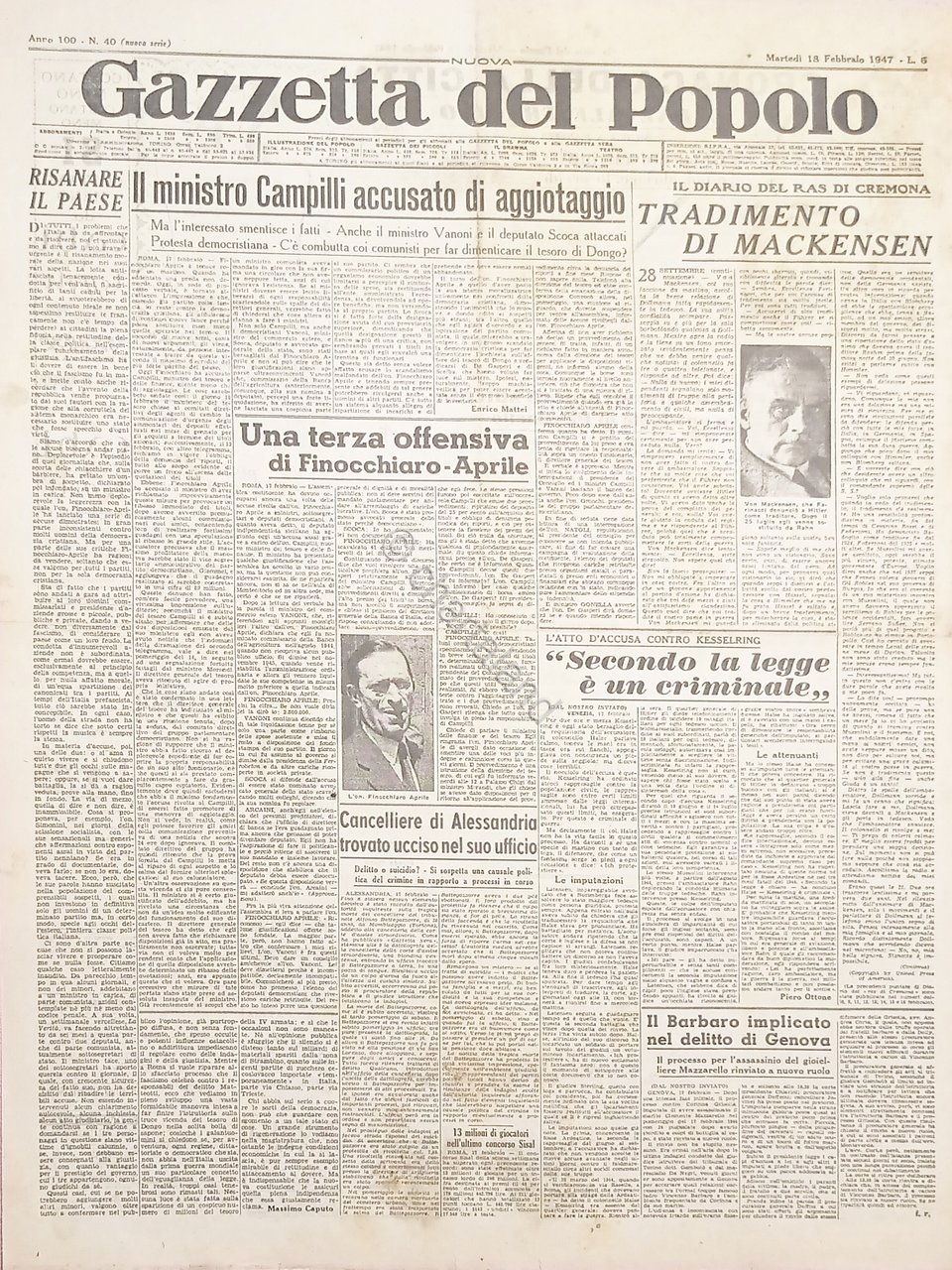 Quotidiano - Gazzetta del Popolo N. 40 - Tradimento di …