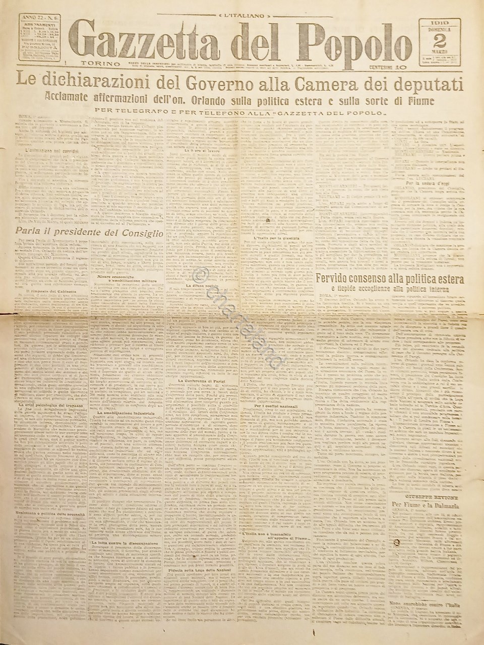 Quotidiano - Gazzetta del Popolo N. 61 - 1919 Dichiarazioni …