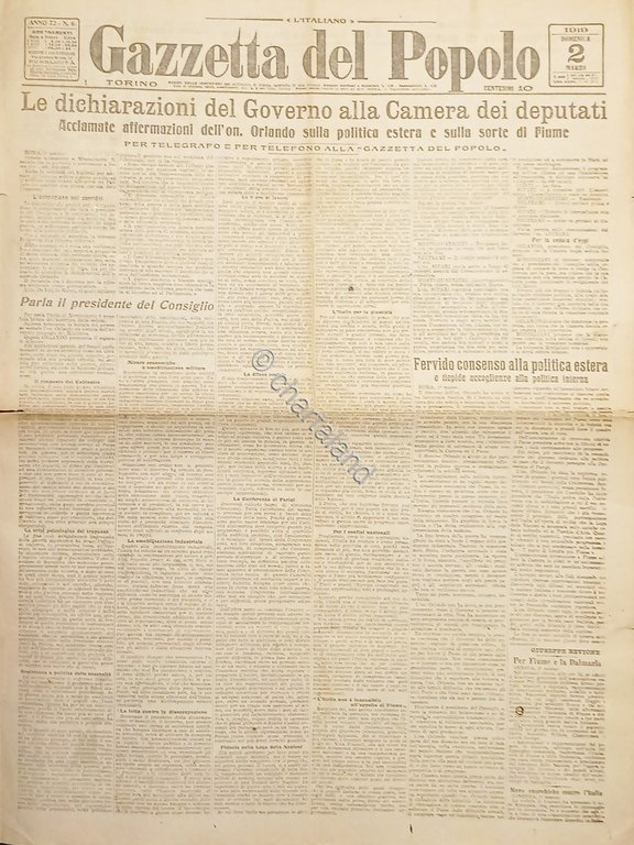 Quotidiano - Gazzetta del Popolo N. 61 - 1919 Dichiarazioni …