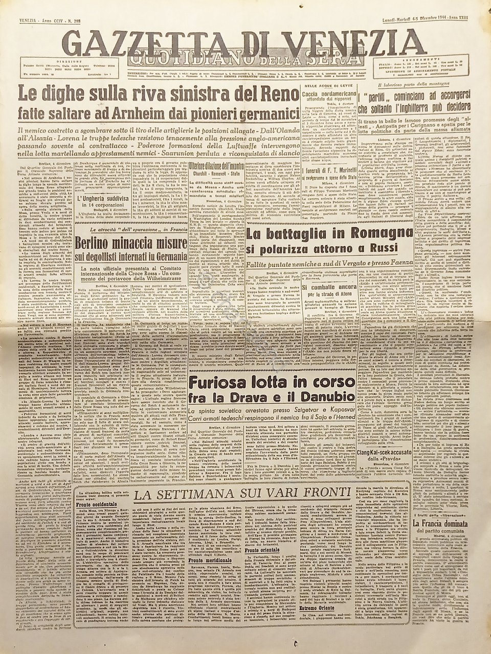 Quotidiano - Gazzetta di Venezia N. 288 - 1944 La …