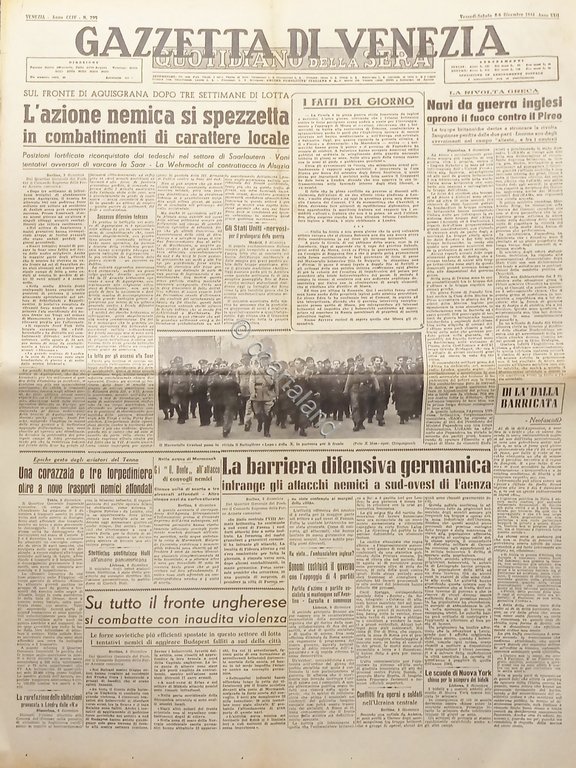 Quotidiano - Gazzetta di Venezia N. 293 - 1944 Navi …