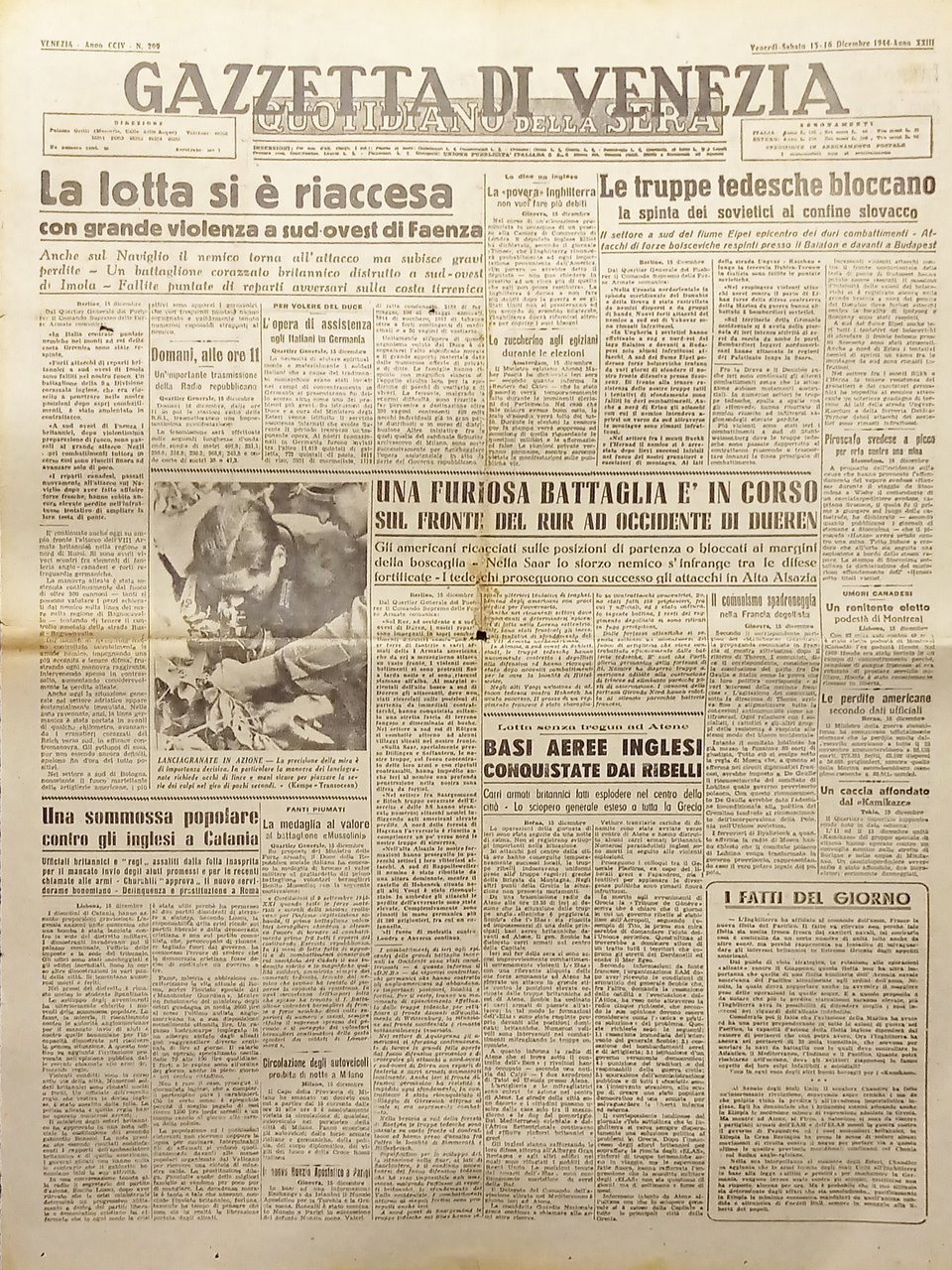 Quotidiano - Gazzetta di Venezia N. 299 - 1944 La …