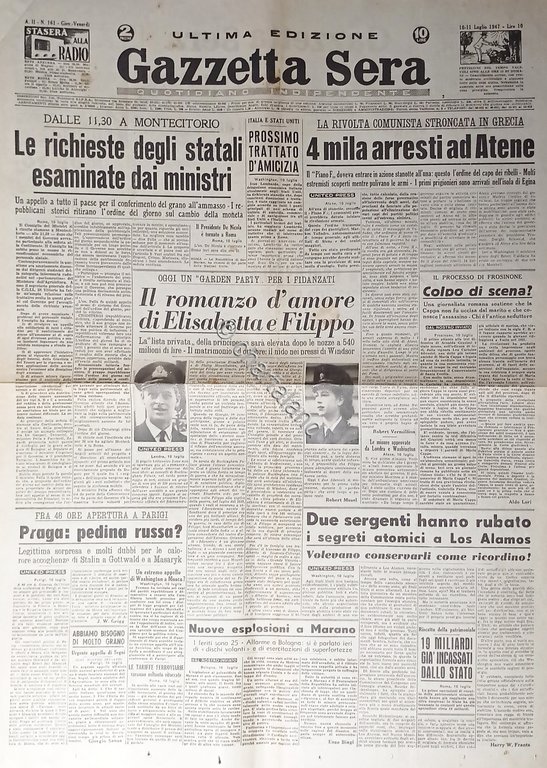 Quotidiano - Gazzetta Sera N. 161 - 1947 Quattromila arresti …