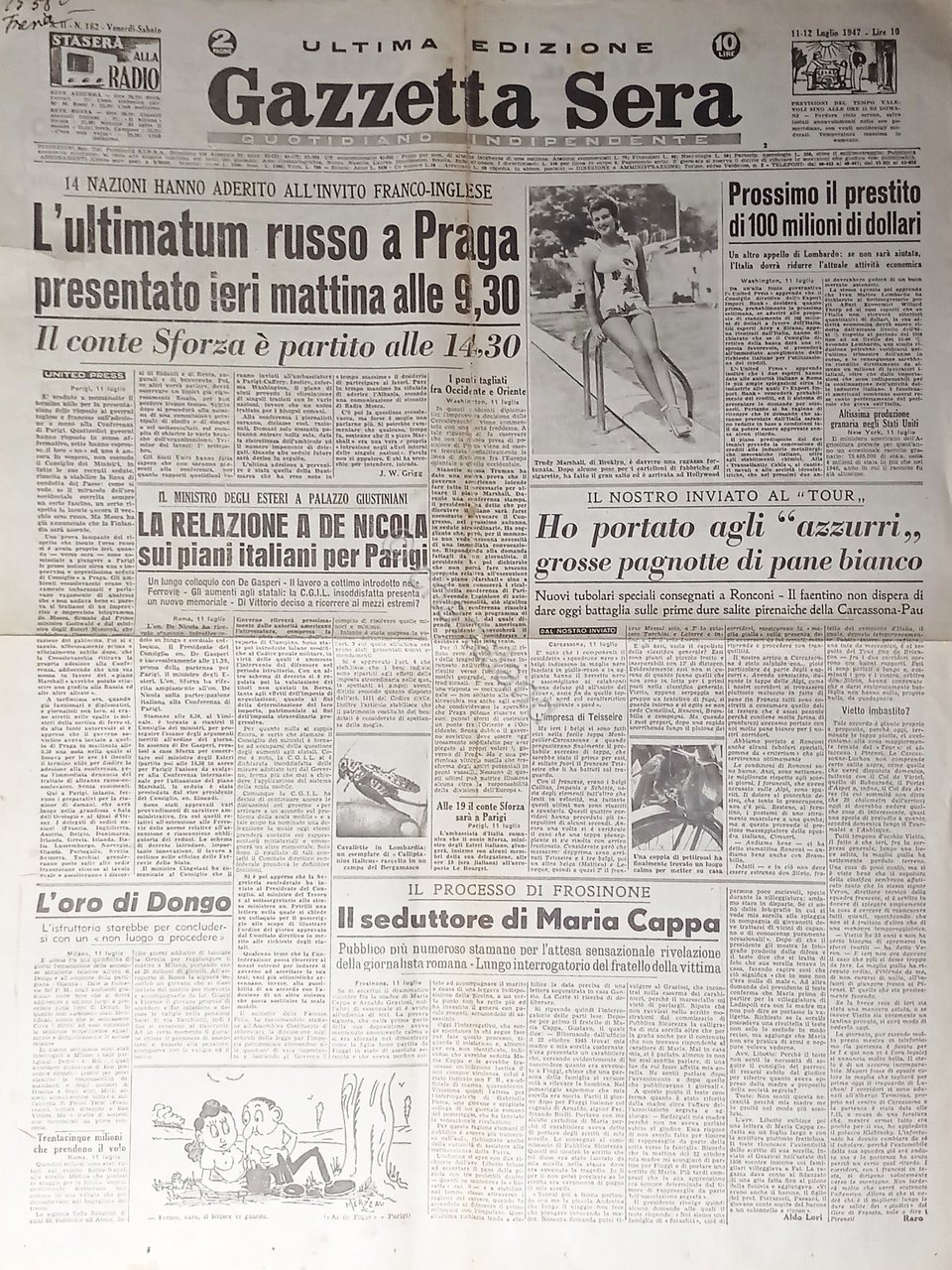 Quotidiano - Gazzetta Sera N. 162 - 1947 L'ultimatum russo …