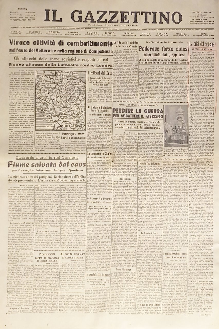 Quotidiano - Il Gazzettino n. 253 - 1943 Combattimento nell'ansa …