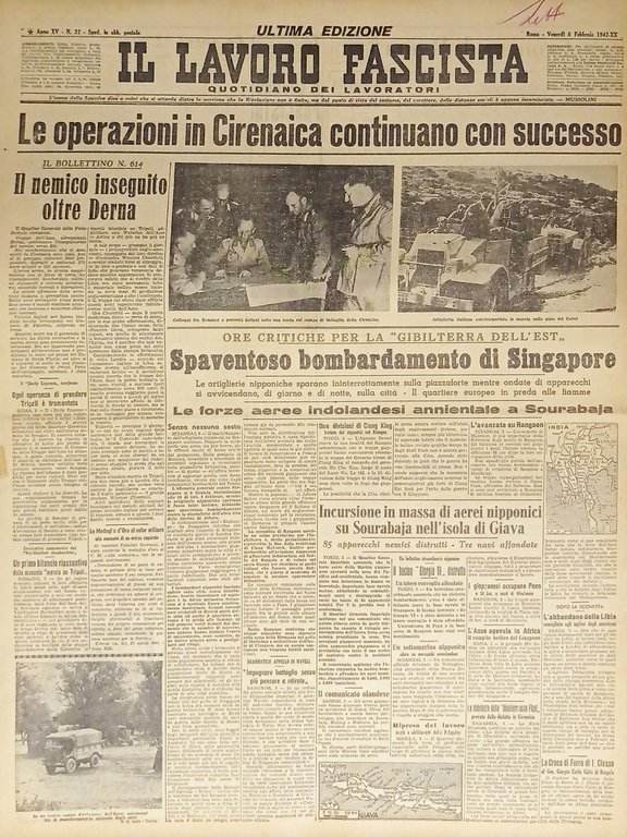 Quotidiano - Il Lavoro Fascista n. 32 - 1942 Le operazioni in Cirenaica
