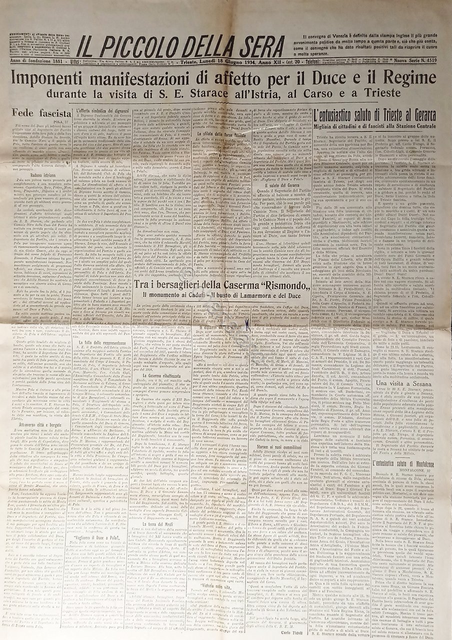 Quotidiano - Il Piccolo della Sera N. 4519 - 1934 …