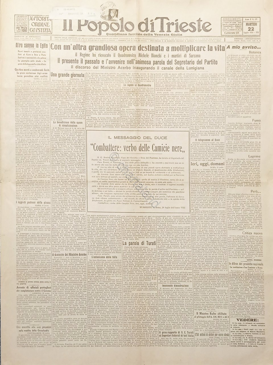 Quotidiano - Il Popolo di Trieste N. 171 - Regime …