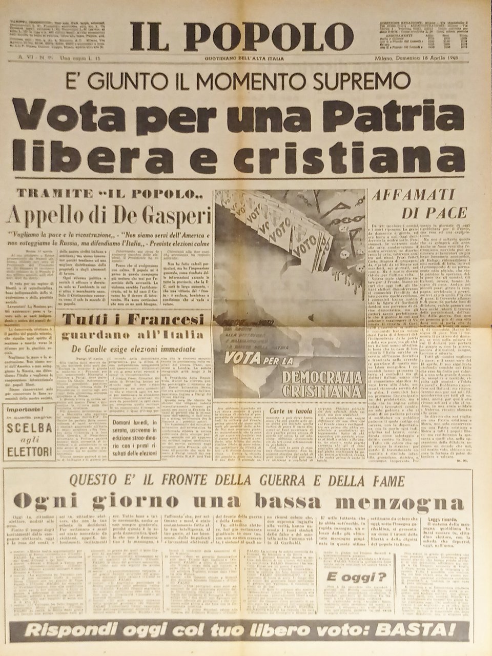 Quotidiano - Il Popolo N. 91 - 1948 Vota per …