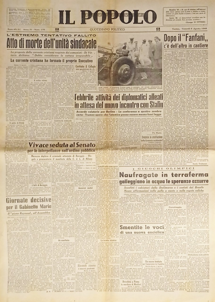 Quotidiano - Il Popolo Nuovo N. 175 - 1948 Atto …