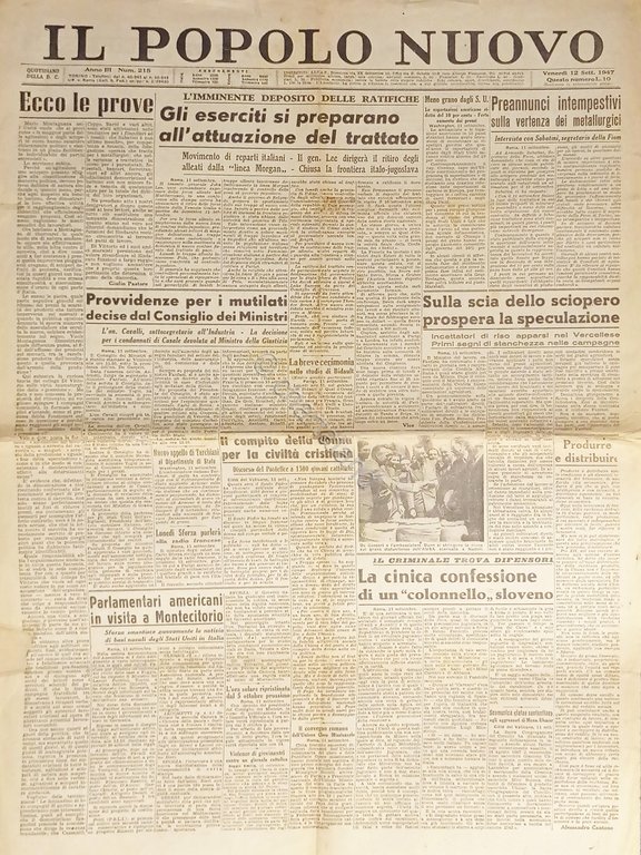 Quotidiano - Il Popolo Nuovo N. 215 - 1947 Provvidenze … | Immagine Gallery 2