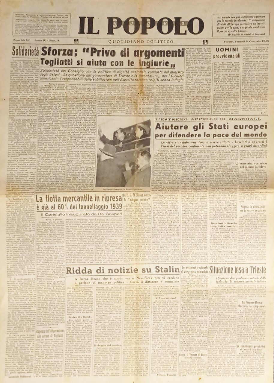 Quotidiano - Il Popolo Nuovo N. 8 - 1948 Sforza: … | Immagine principale