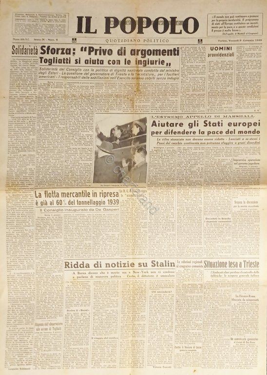 Quotidiano - Il Popolo Nuovo N. 8 - 1948 Sforza: … | Immagine Gallery 2