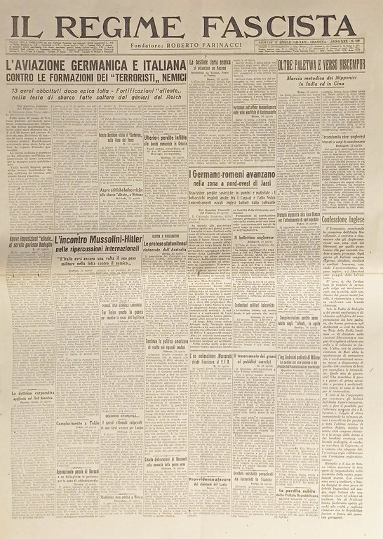 Quotidiano - Il Regime Fascista n. 100 - 1944 L'aviazione germanica e italiana