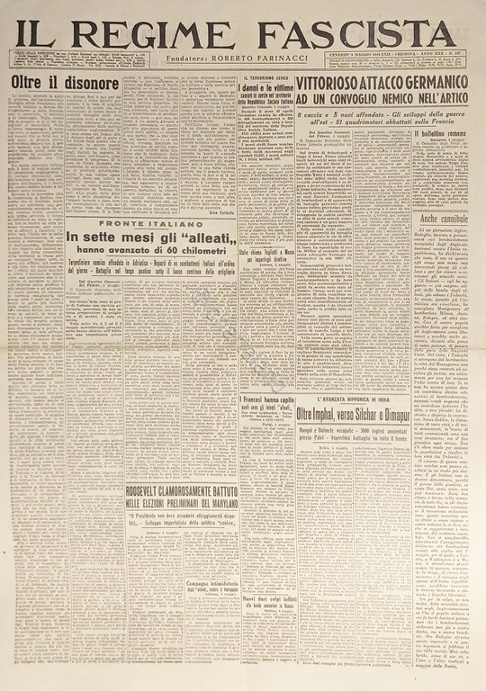 Quotidiano - Il Regime Fascista n. 107 - 1944 Vittorioso …