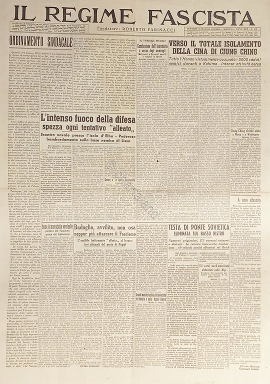 Quotidiano - Il Regime Fascista n. 113 - 1944 Verso …