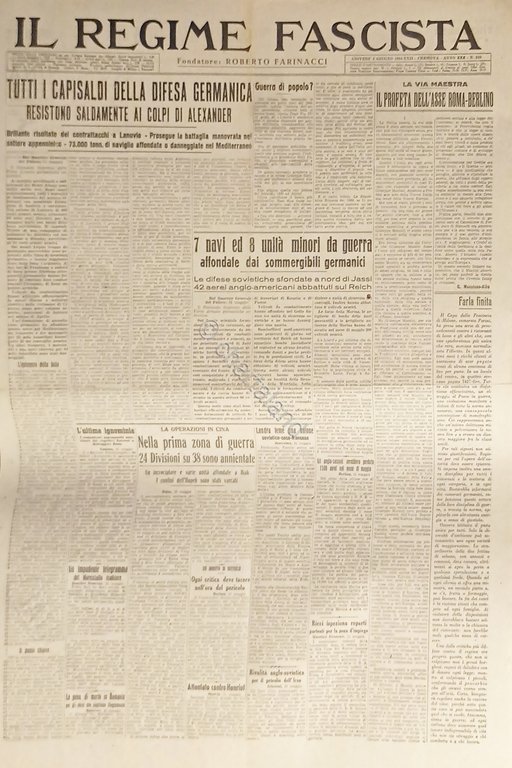 Quotidiano - Il Regime Fascista n. 130 - 1944 Capisaldi …