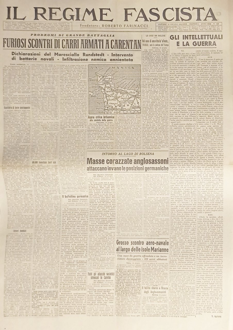 Quotidiano - Il Regime Fascista n. 142 - 1944 Scontri …