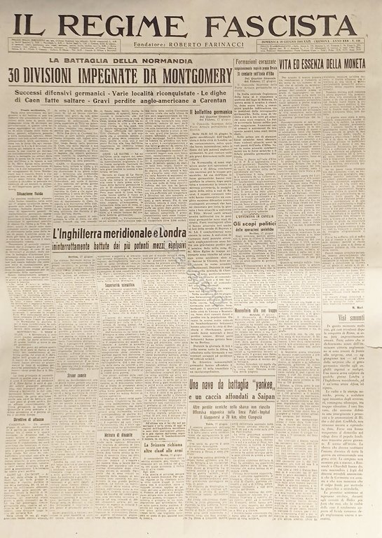 Quotidiano - Il Regime Fascista n. 145 - 1944 Divisioni …
