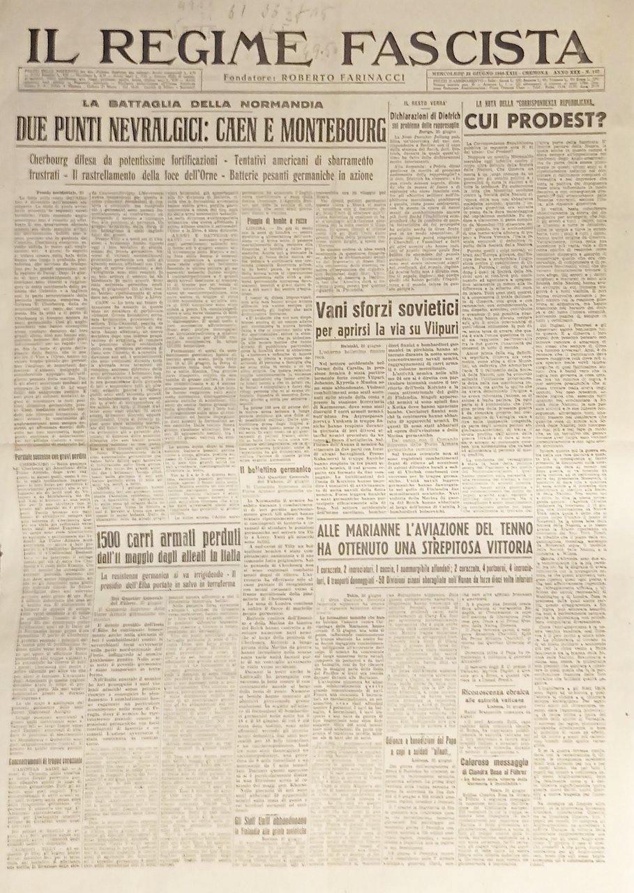 Quotidiano - Il Regime Fascista n. 147 - 1944 Punti …