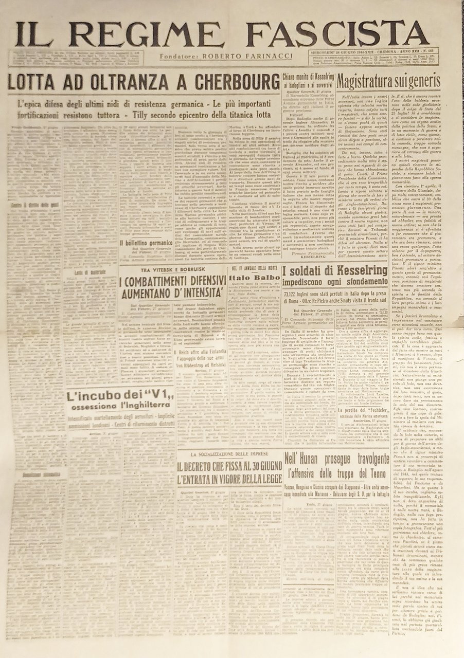 Quotidiano - Il Regime Fascista n. 153 - 1944 Lotta …