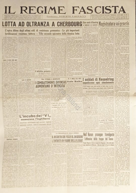 Quotidiano - Il Regime Fascista n. 153 - 1944 Lotta …