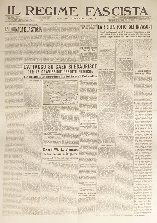 Quotidiano - Il Regime Fascista n. 161 - 1944 La Sicilia sotto gli invasori