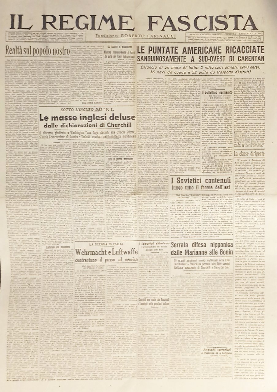 Quotidiano - Il Regime Fascista n. 162 - 1944 Le …
