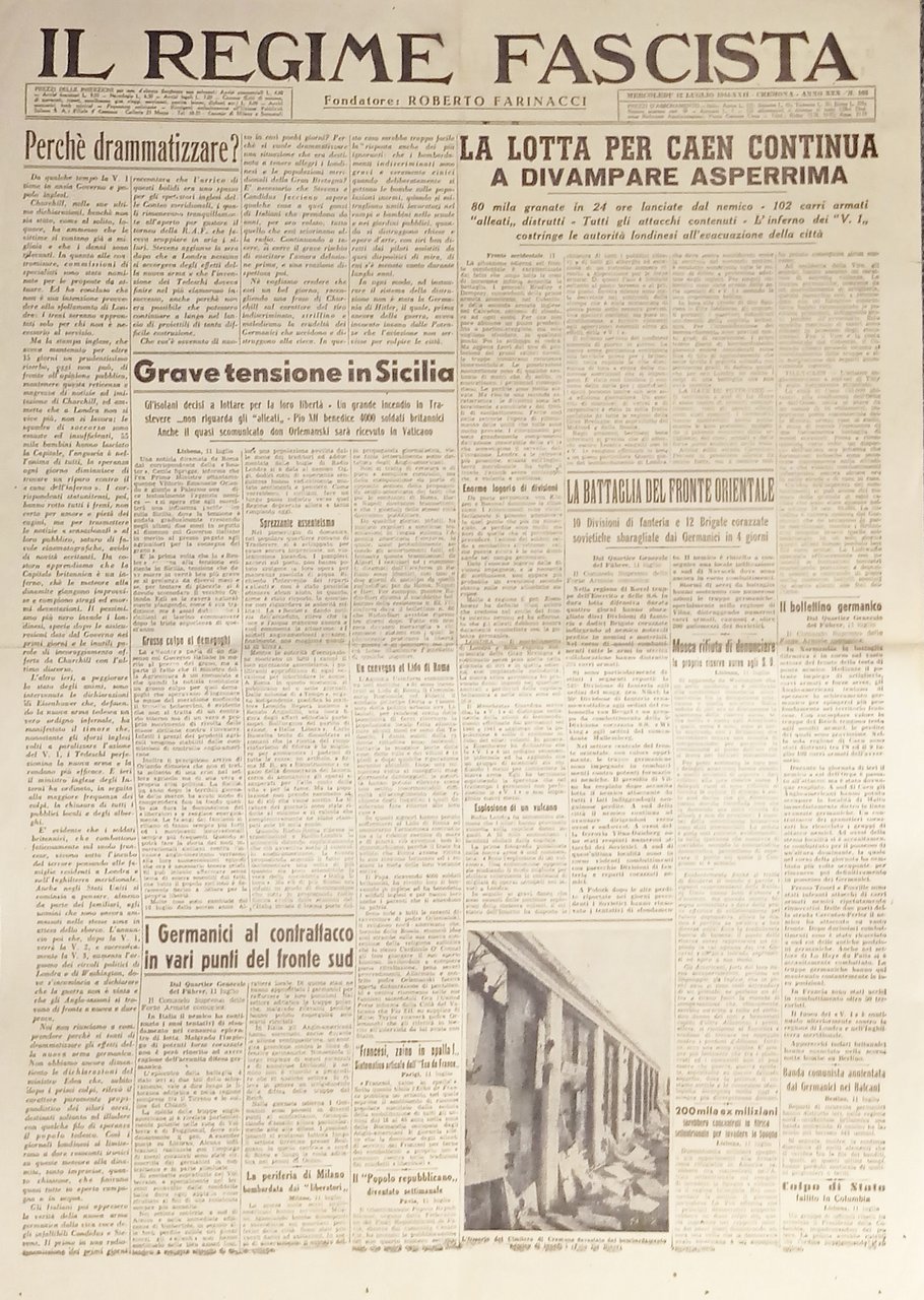 Quotidiano - Il Regime Fascista n. 165 - 1944 La …