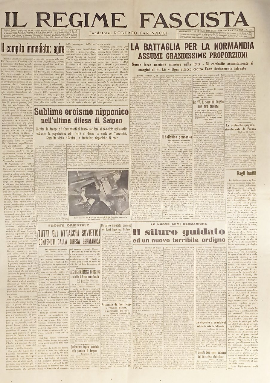 Quotidiano - Il Regime Fascista n. 171 - 1944 La …