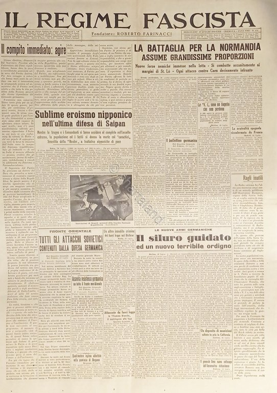 Quotidiano - Il Regime Fascista n. 171 - 1944 La …