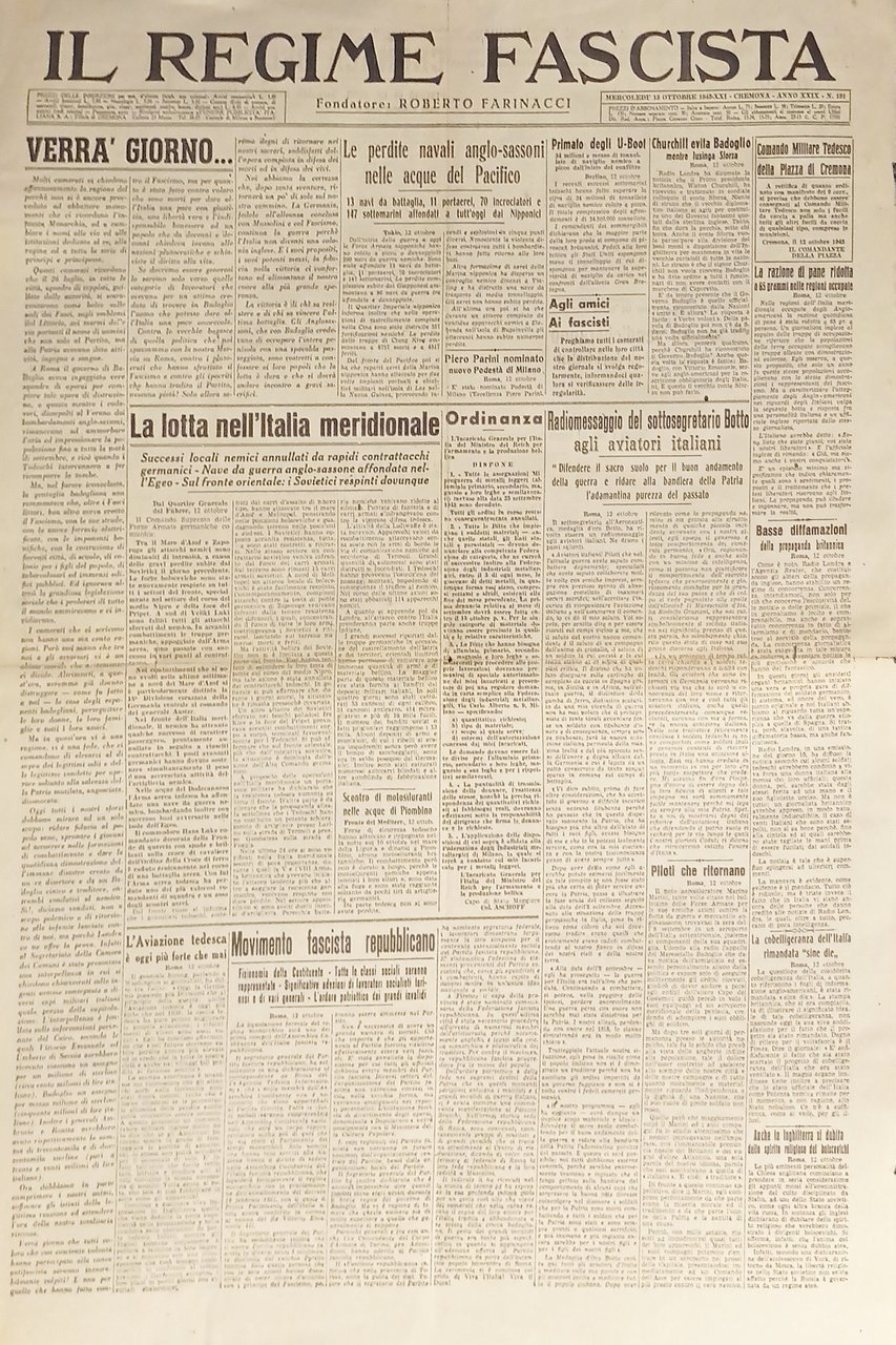 Quotidiano - Il Regime Fascista n. 191 - 1943 La …
