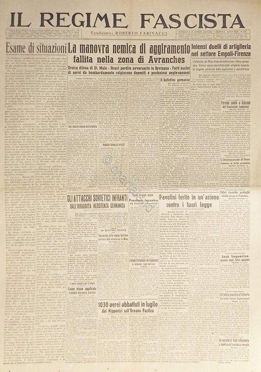 Quotidiano - Il Regime Fascista n. 193 - 1944 Artiglieria …