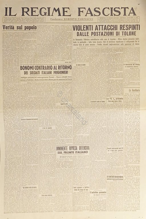 Quotidiano - Il Regime Fascista n. 199 - 1944 Violenti …