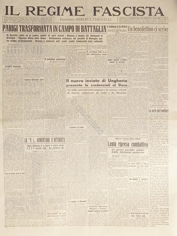 Quotidiano - Il Regime Fascista n. 205 - 1944 Parigi …
