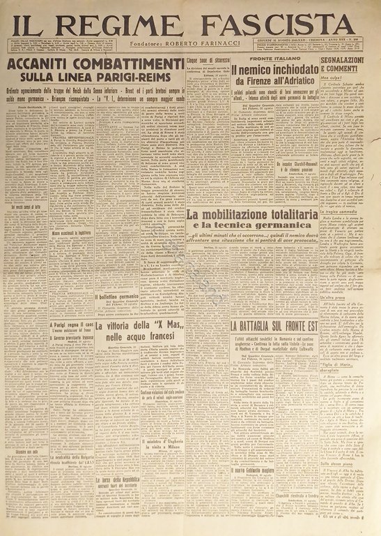 Quotidiano - Il Regime Fascista n. 208 - 1944 Combattimenti …