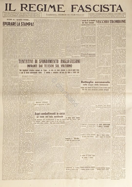 Quotidiano - Il Regime Fascista n. 210 - 1943 Sfondamento …