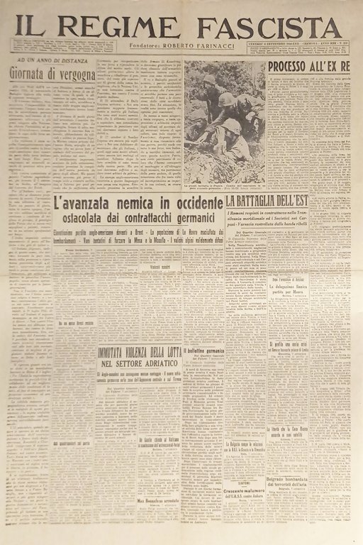 Quotidiano - Il Regime Fascista n. 215 - 1944 Giornata di vergogna