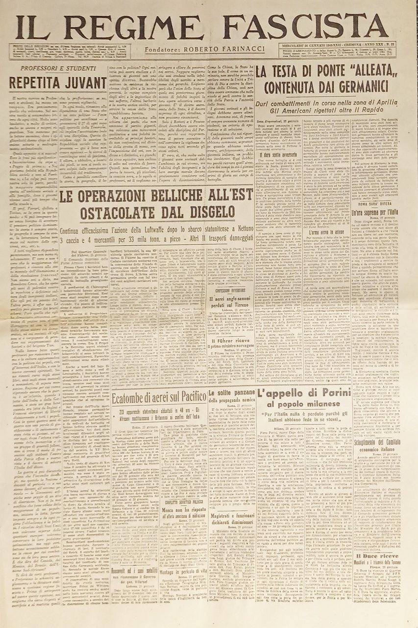 Quotidiano - Il Regime Fascista n. 22 - 1944 Le …