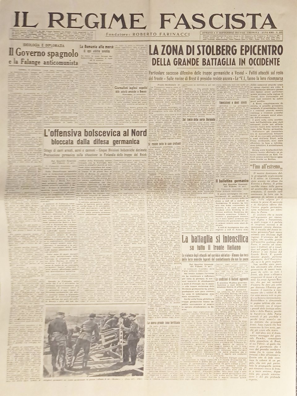 Quotidiano - Il Regime Fascista n. 223 - 1944 L'offensiva …