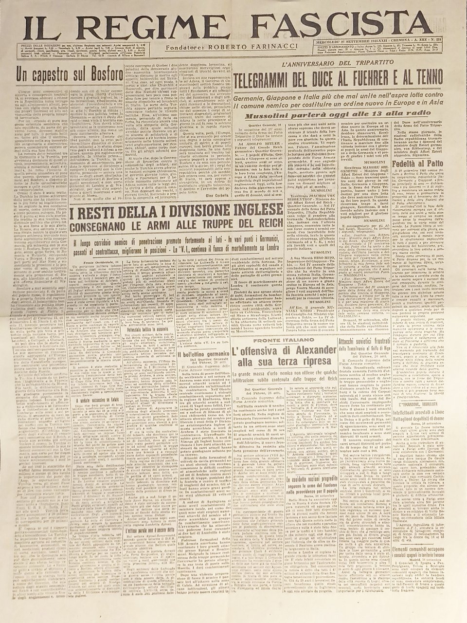 Quotidiano - Il Regime Fascista n. 231 - 1944 I …